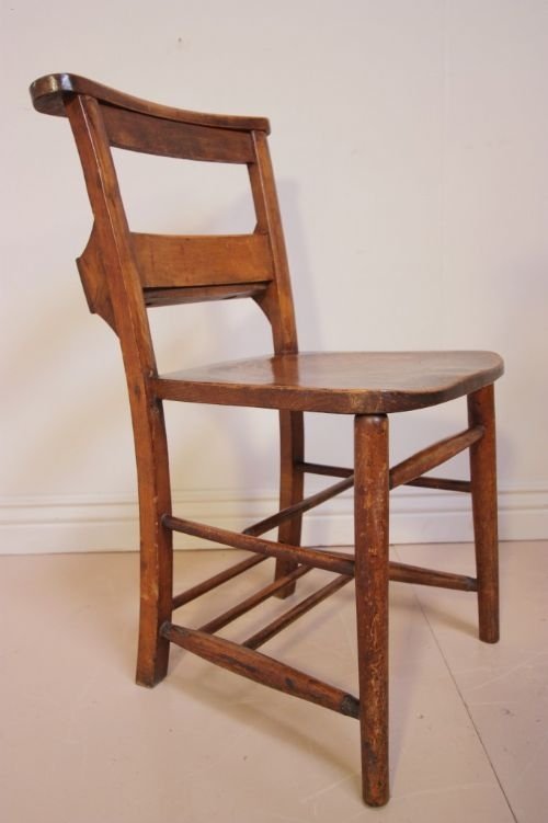 Set of 6 Antique Beech and Elm Chapel Chairs