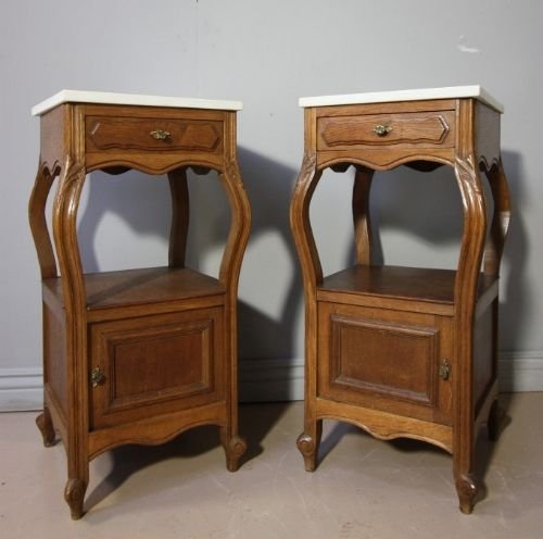 Pair of French Antique Oak Bedside Cabinets/tables