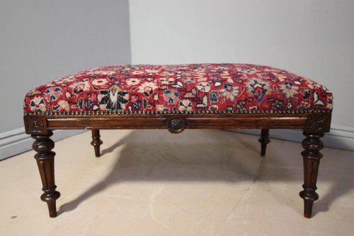 Large Walnut & Kelim Antique Footstool