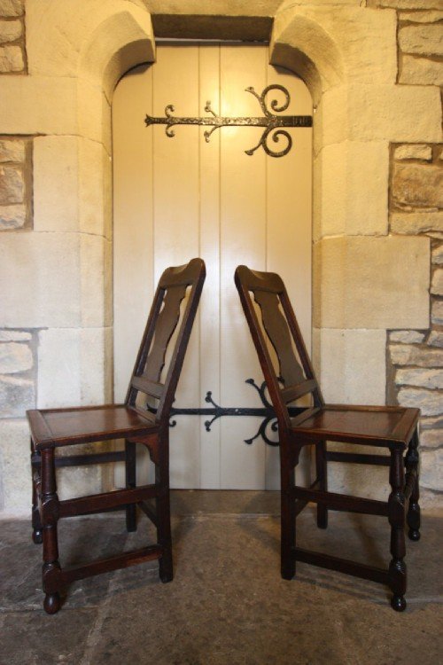 Pair of William & Mary Antique Oak Side Chairs