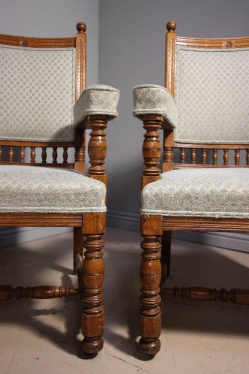 Pair of Antique Oak Armchairs by 'Gillows'