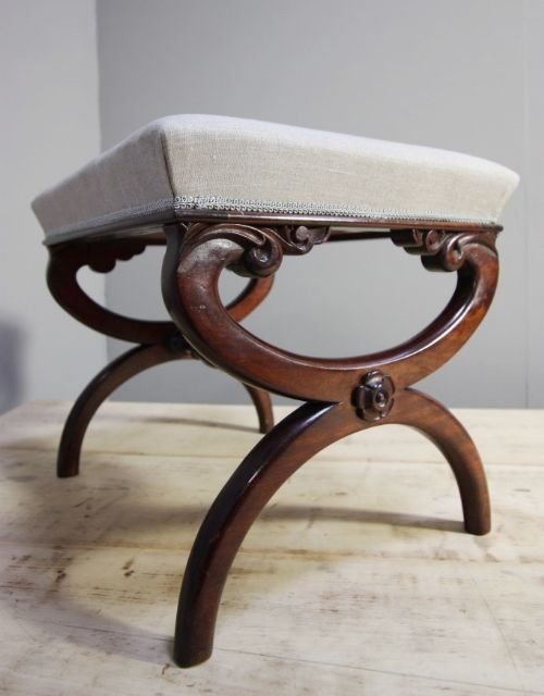Regency Antique Mahogany 'X' Frame Stool.
