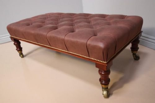 Large Victorian Mahogany & Leather Footstool.