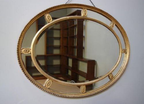 Antique Gilt Wood Oval Decorative Mirror.