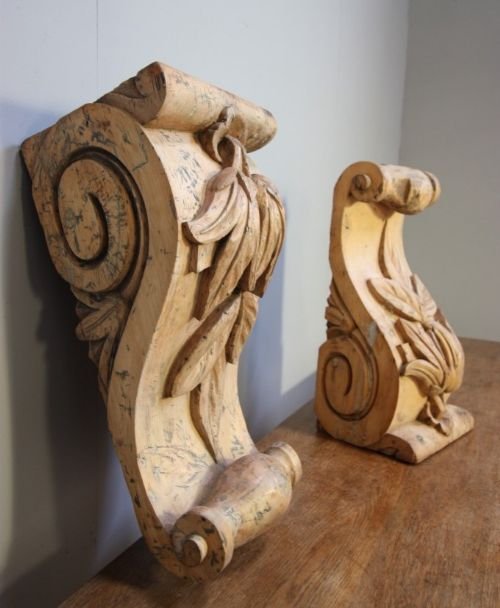 fig 1. Pair of Victorian Antique Pine Carved Corbels

