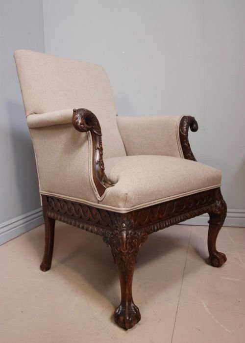 Victorian Antique Carved Mahogany Armchair