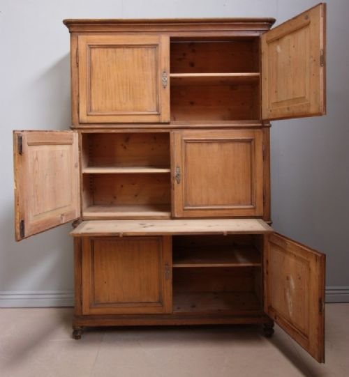 French Antique Painted Pine Kitchen/linen Cupboard