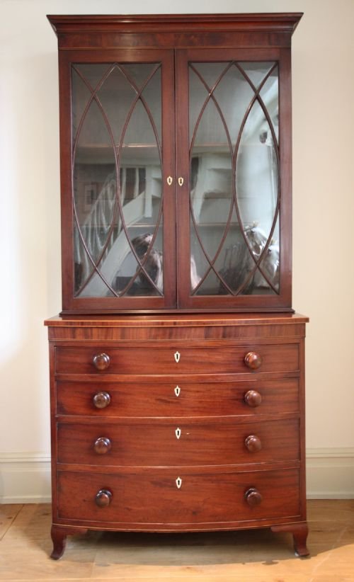 Regency Antique Mahogany Bookcase on Chest.