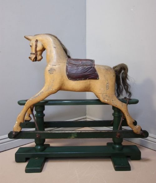 Victorian Antique Painted Pine Rocking Horse.