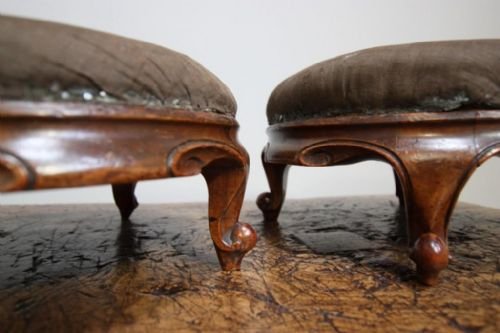 Pair of English Antique Walnut Footstools