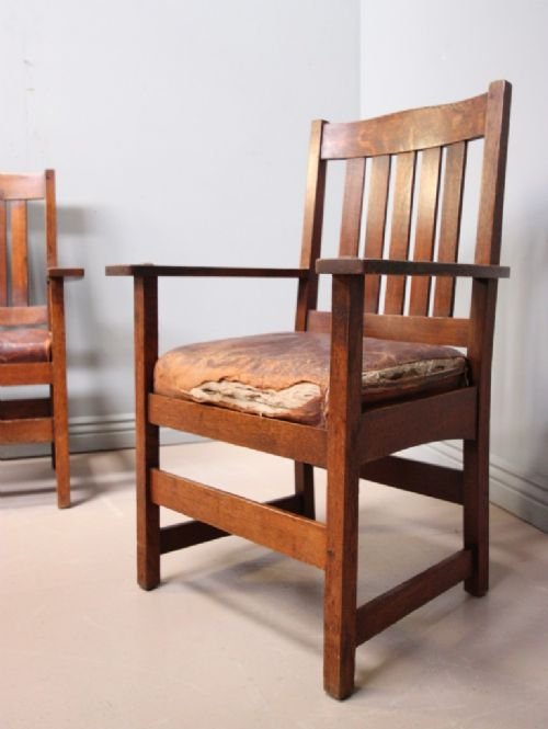 Pair of Antique Stickley American Oak Armchairs.