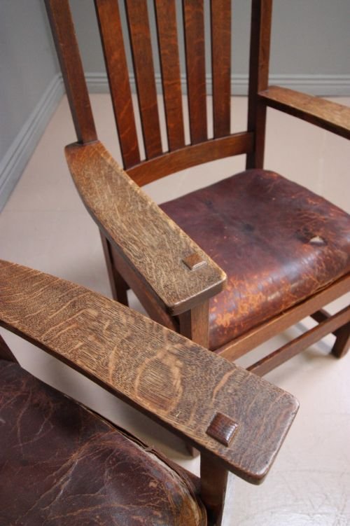 fig 1. Pair of Antique Stickley American Oak Armchairs.