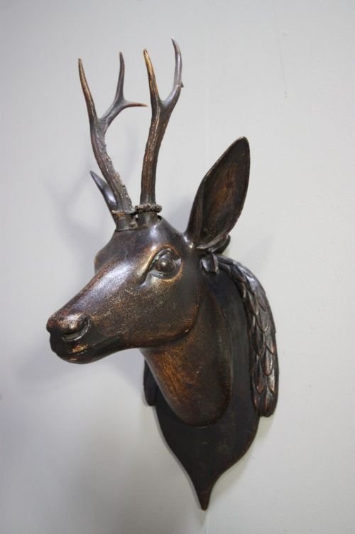 Antique Black Forest Carved Deers Head