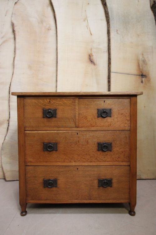 fig 1. Rare Antique Oak Chest of Drawers by Ambrose Heal.