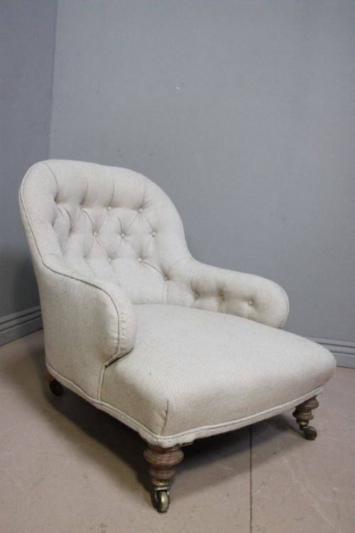 Deep Seated Upholstered 19th C Antique Armchair