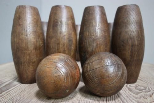 Set of Victorian Antique Oak Garden Skittles