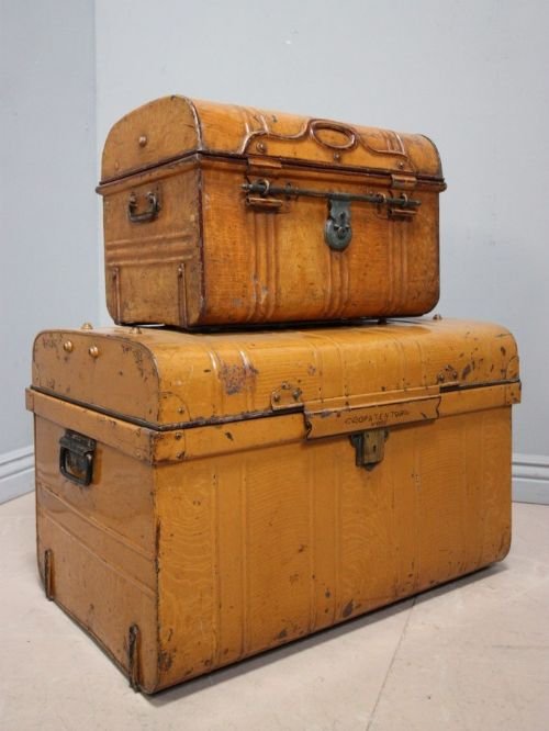 Pair of 19th Century Antique Tin Travelling Trunks