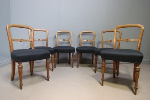 Set of Six Victorian Antique Birch Dining Chairs.