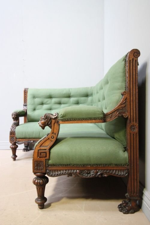fig 1. Rare Antique Oak & Upholstered Corner Settee/Sofa