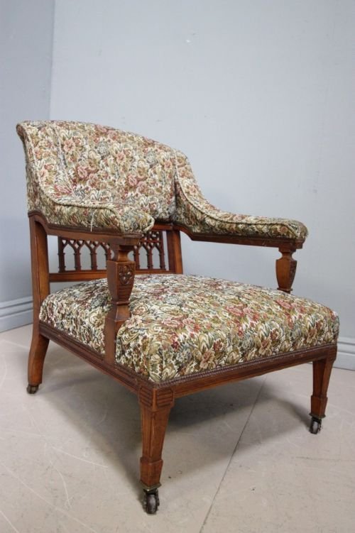 Unusual Arts & Crafts Antique Walnut Armchair.