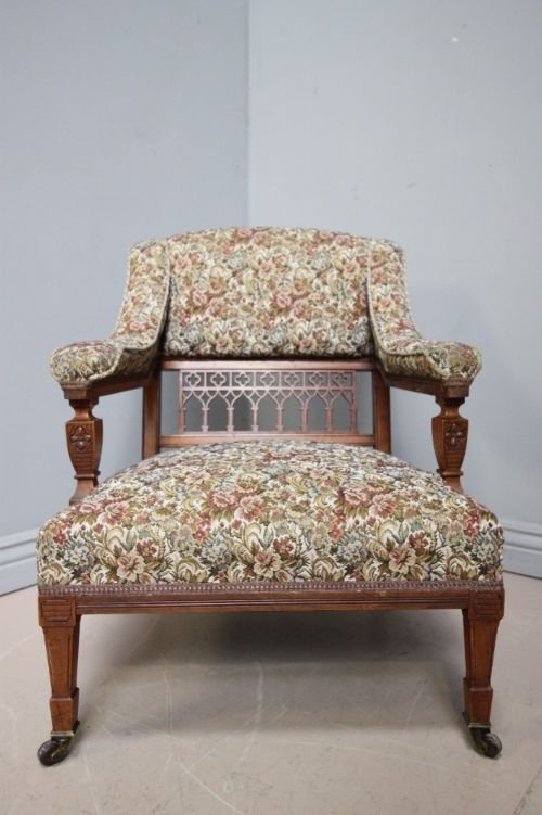fig 1. Unusual Arts & Crafts Antique Walnut Armchair.