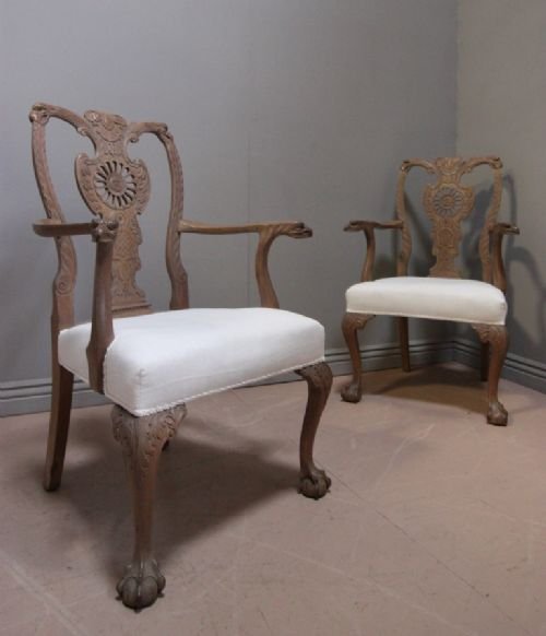 Pair of Unusual Antique Carved Mahogany Chairs