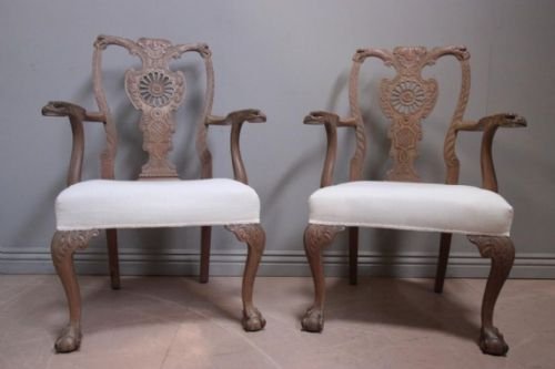 fig 1. Pair of Unusual Antique Carved Mahogany Chairs