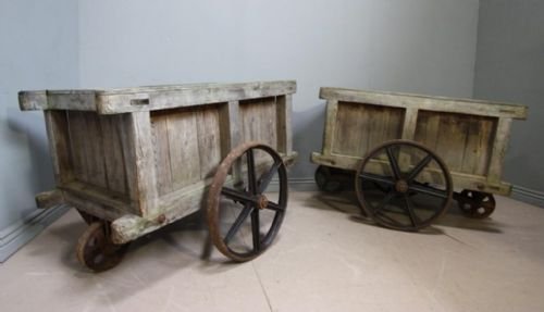 Pair of Antique Industrial Mill Trucks