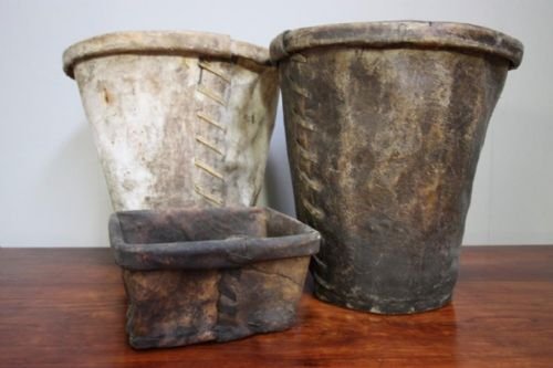Set of Three Antique Hide Buckets