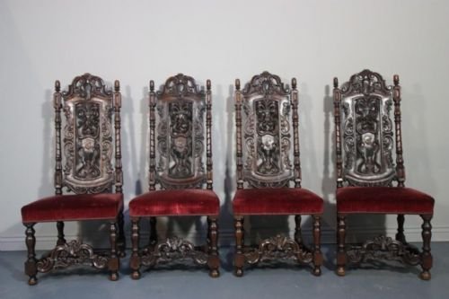 Impressive Set of Four Antique Oak Dining Chairs.
