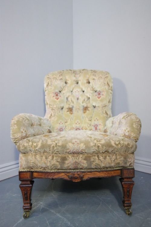 fig 1. Shapely Antique Upholstered Armchair by 'Gillows'.