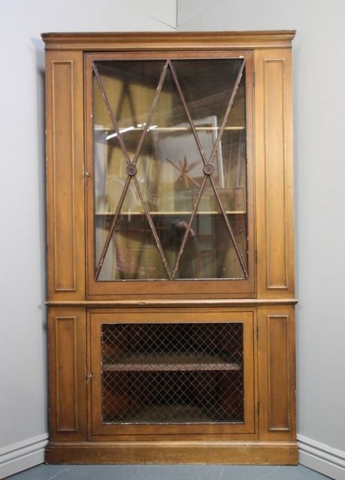Regency Antique Painted Pine Tall Corner Cupboard