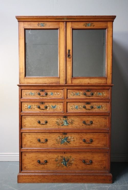 Antique Painted Pine Linen Press Cupboard