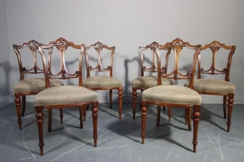 Quality Set of Six Antique Walnut Dining Chairs.