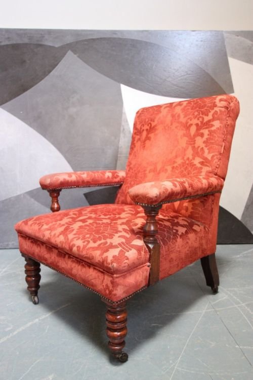 fig 1. Pair of Antique Upholstered Open Armchairs.