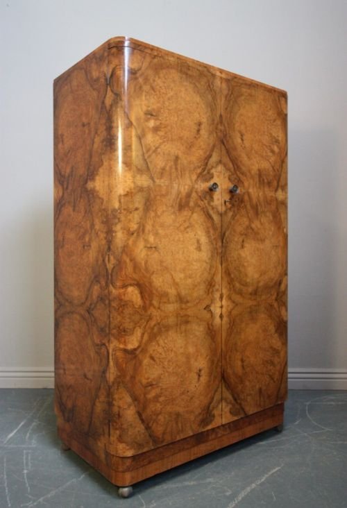True 1920'S Art Deco Burr Walnut Tall Boy.