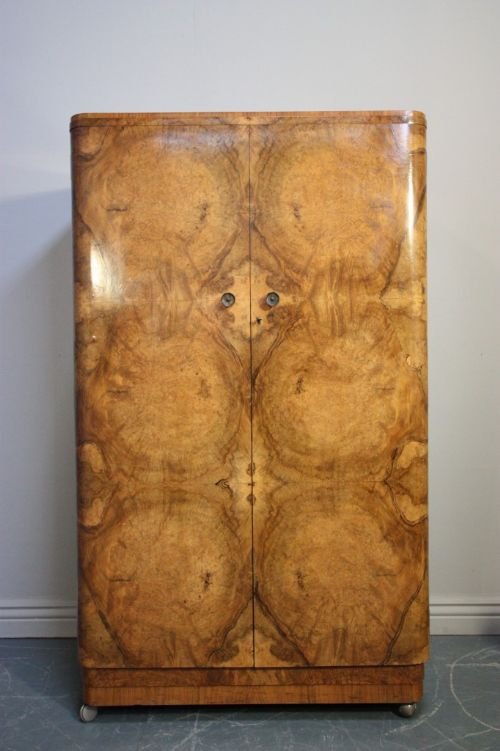fig 1. True 1920's Art Deco Burr Walnut Tall Boy.