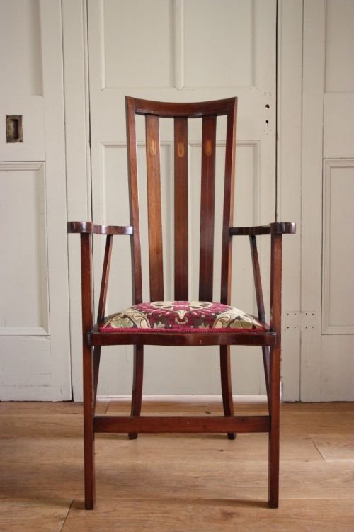 Pure Art Nouveau Antique Mahogany Armchair.
