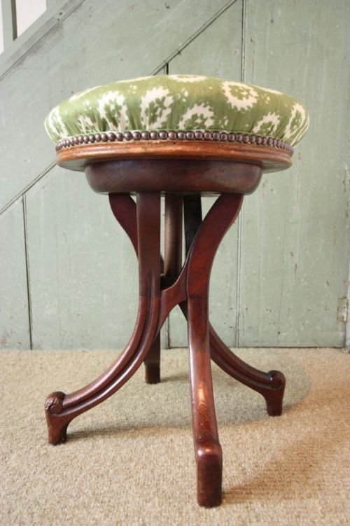 Unusual Antique Upholstered Piano Stool.