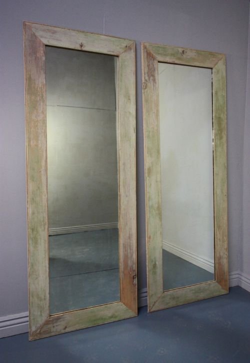Pair of Tall Antique Painted Pine Mirrors.
