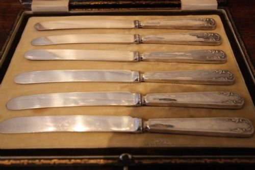 Set of Six Antique Silver Fruit Knives. Inc P&p