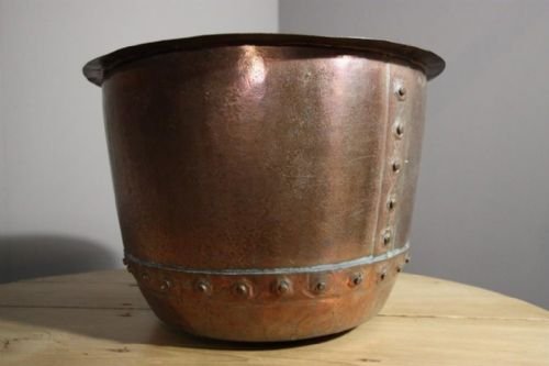 Large Antique Solid Copper Rivetted Bowl/planter