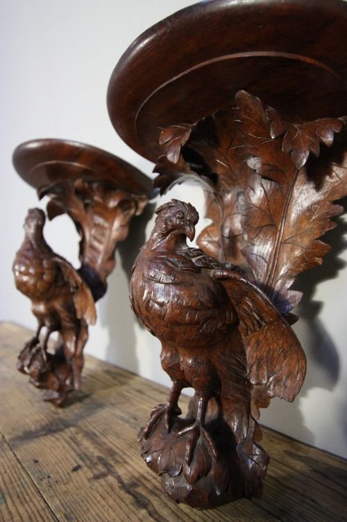 Pair of Antique 19th C Carved Partridge Corbels.