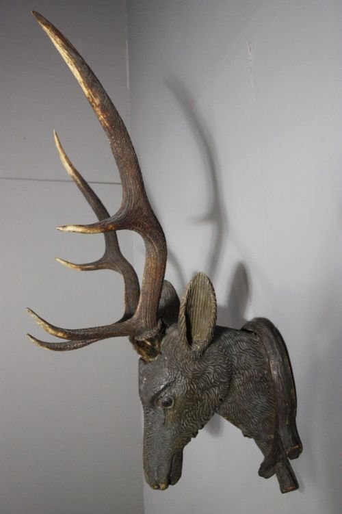 Wonderful Life Size Black Forest Carved Deers Head