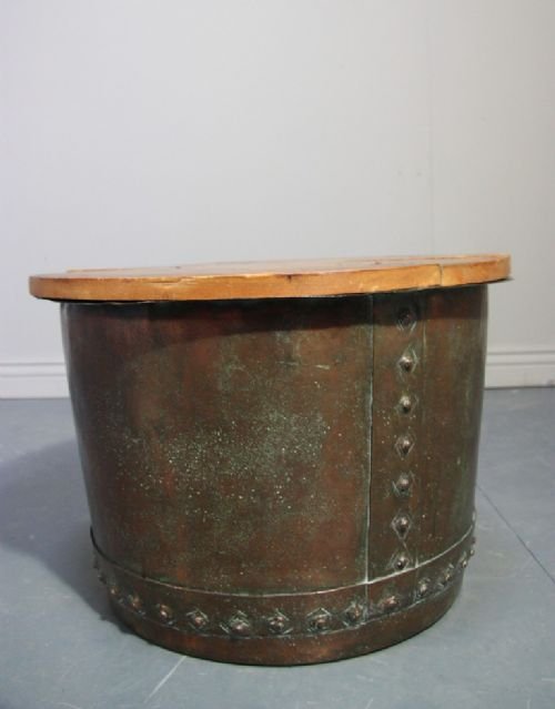 Large Lidded Antique Rivetted Copper Planter/bowl