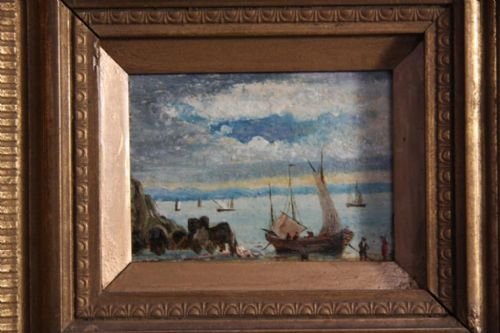 Victorian Antique Fishing/sailing Oil Painting