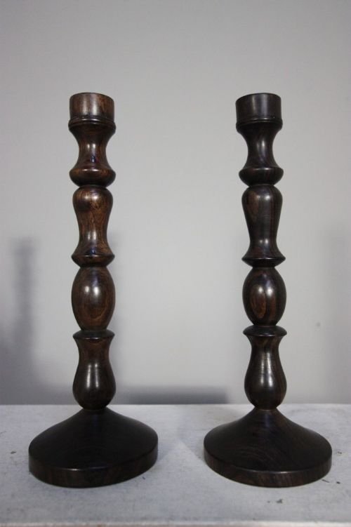 Pair Edwardian Antique Lignum Vitae Candlesticks
