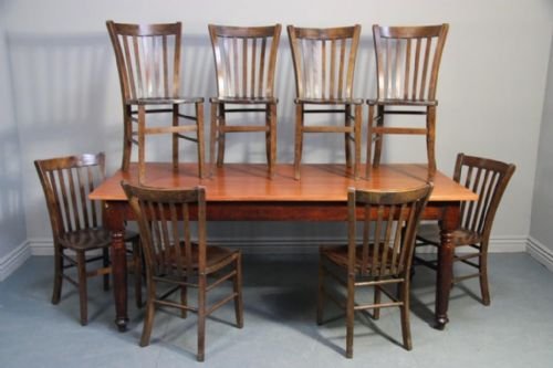Set of Eight Antique Slatted Back Dining Chairs