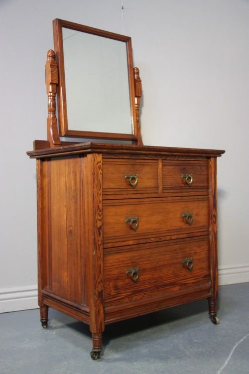 fig 1. Antique Pitch Pine Dressing Chest by Lambs.