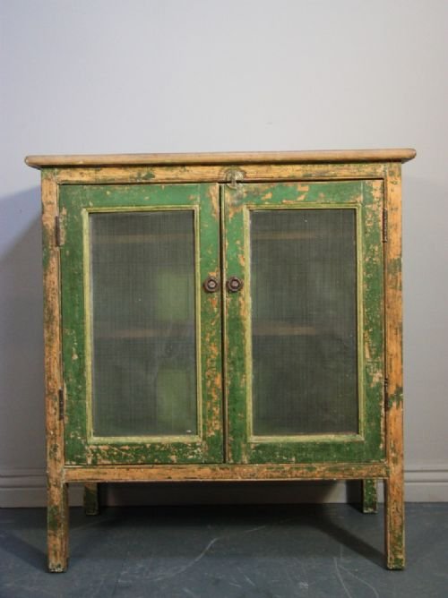 Original Antique Painted Pine Food Safe Cupboard.